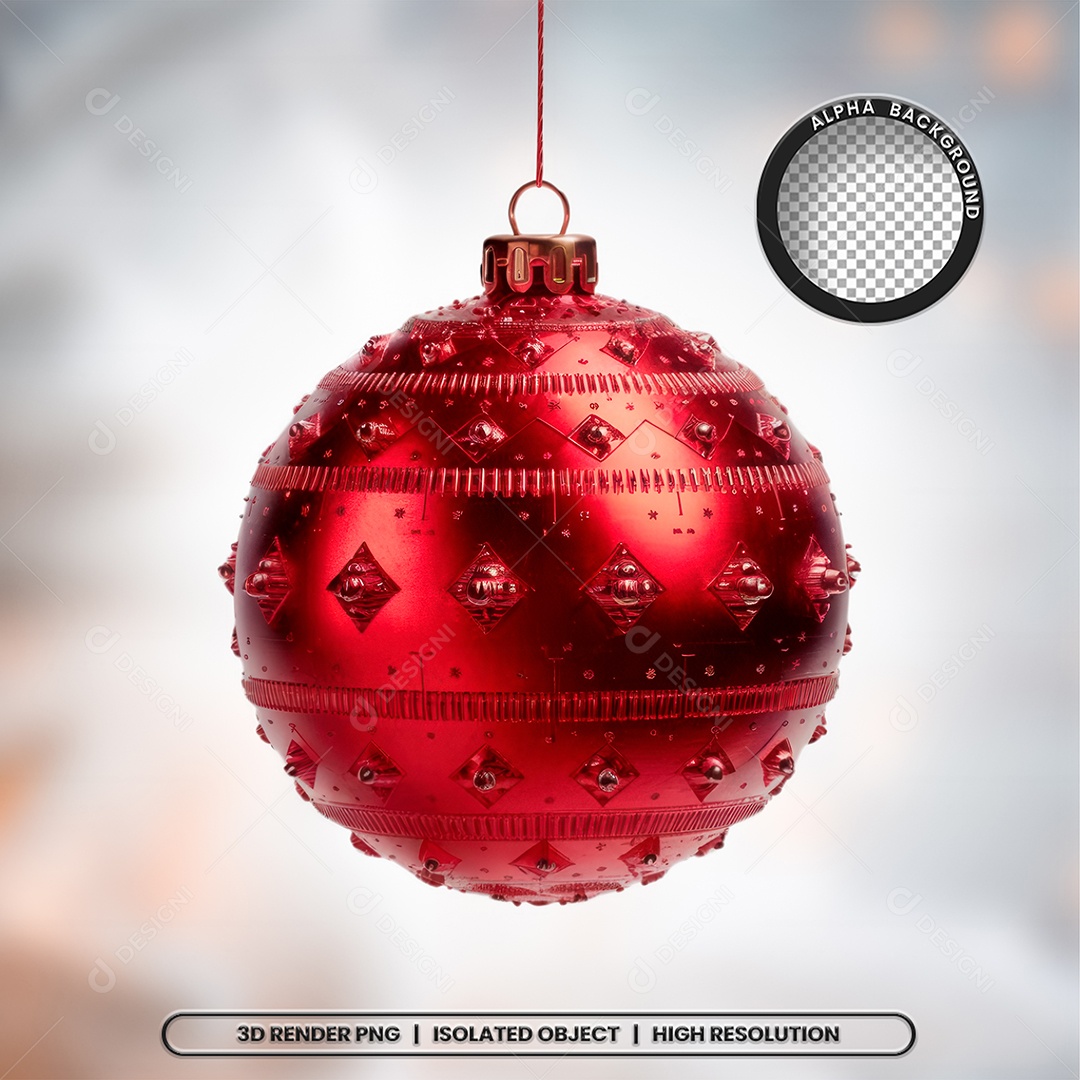 Elemento 3D Bola Vermelha Decoração de Natal para Composição PSD