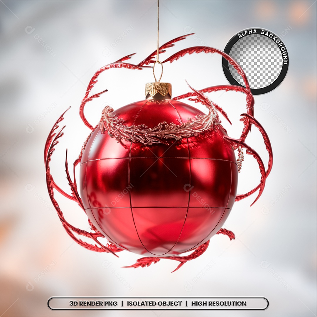 Bola Vermelha Elemento 3D Decoração Natal para Composição PSD