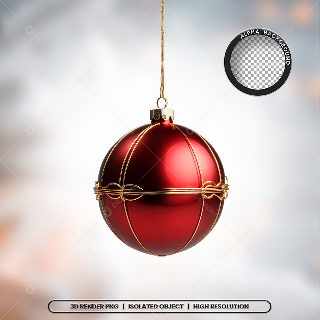 Elemento 3D Bola Vermelha Decoração de Natal para Composição PSD