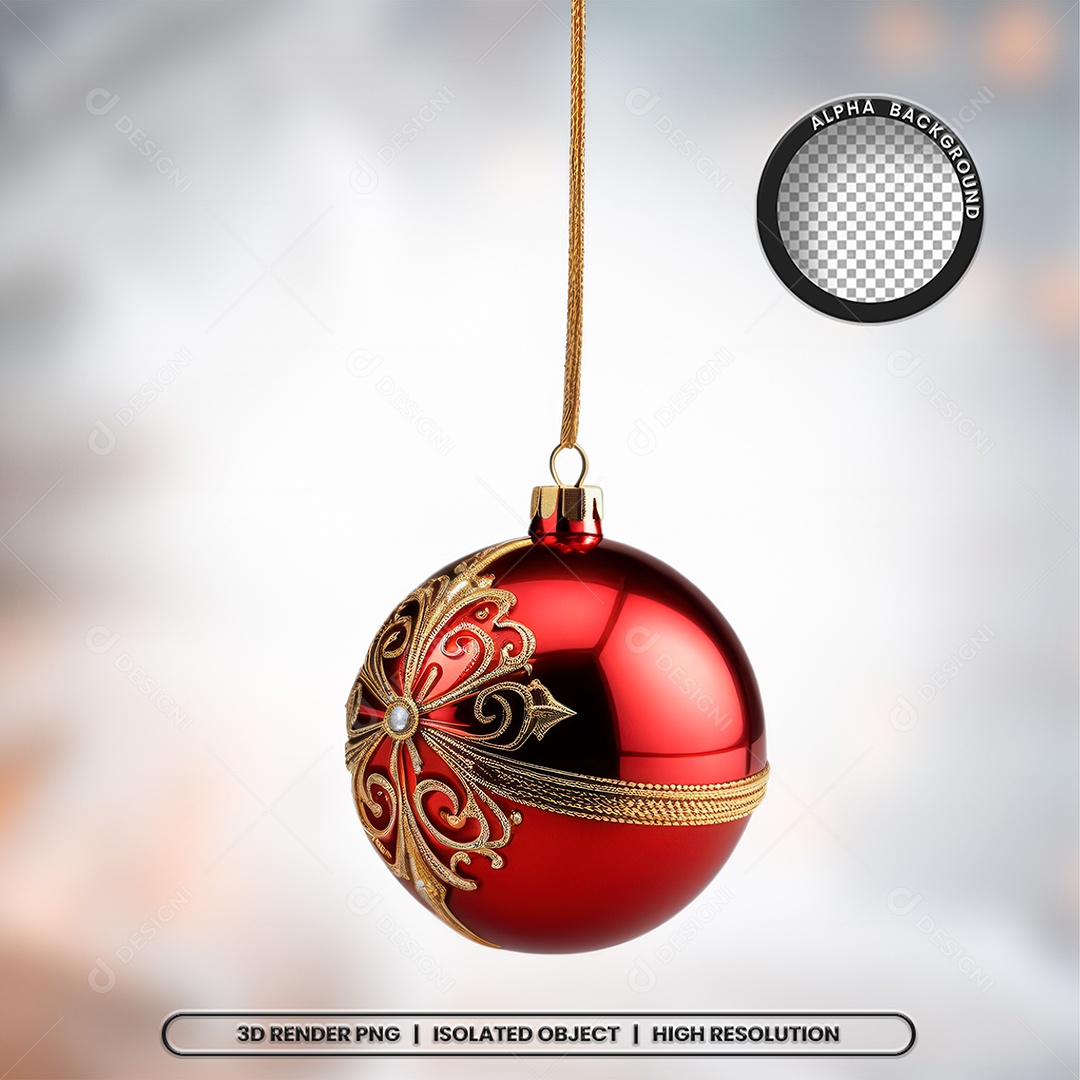 Elemento 3D Bola Vermelha Decoração de Natal para Composição PSD