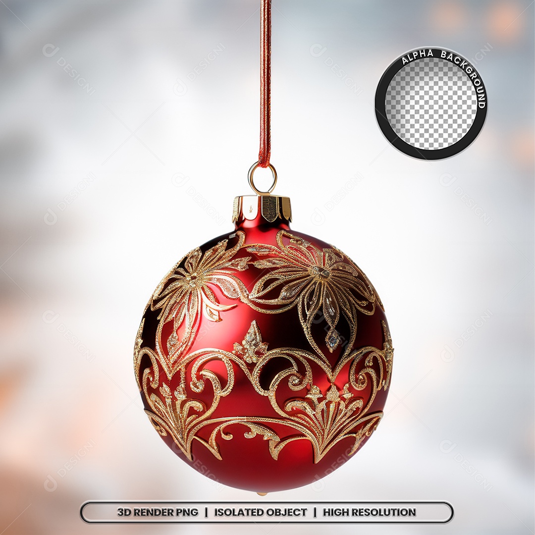 Elemento 3D Bola Vermelha Decoração de Natal para Composição PSD