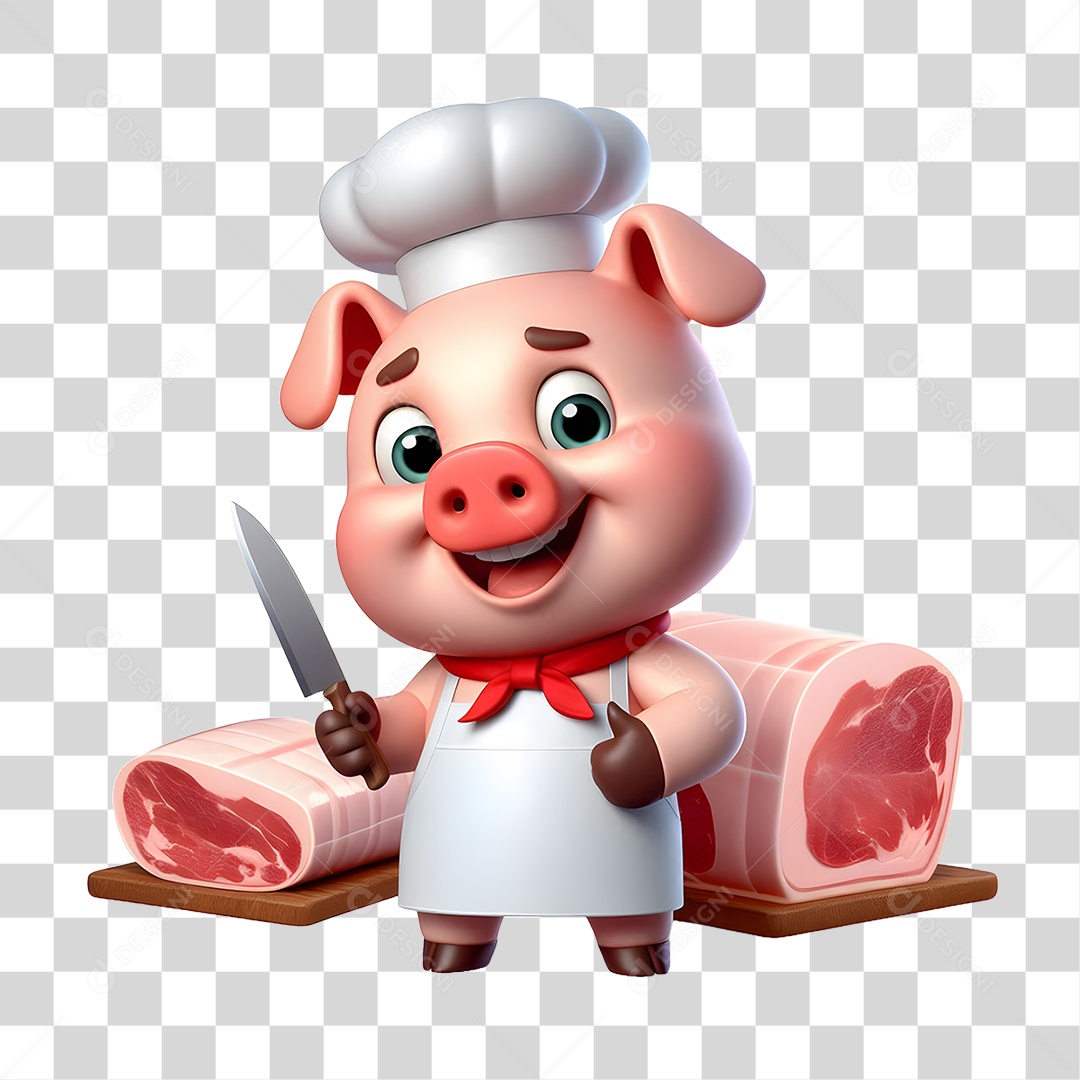 Mascote Porquinho Açougue PNG Transparente