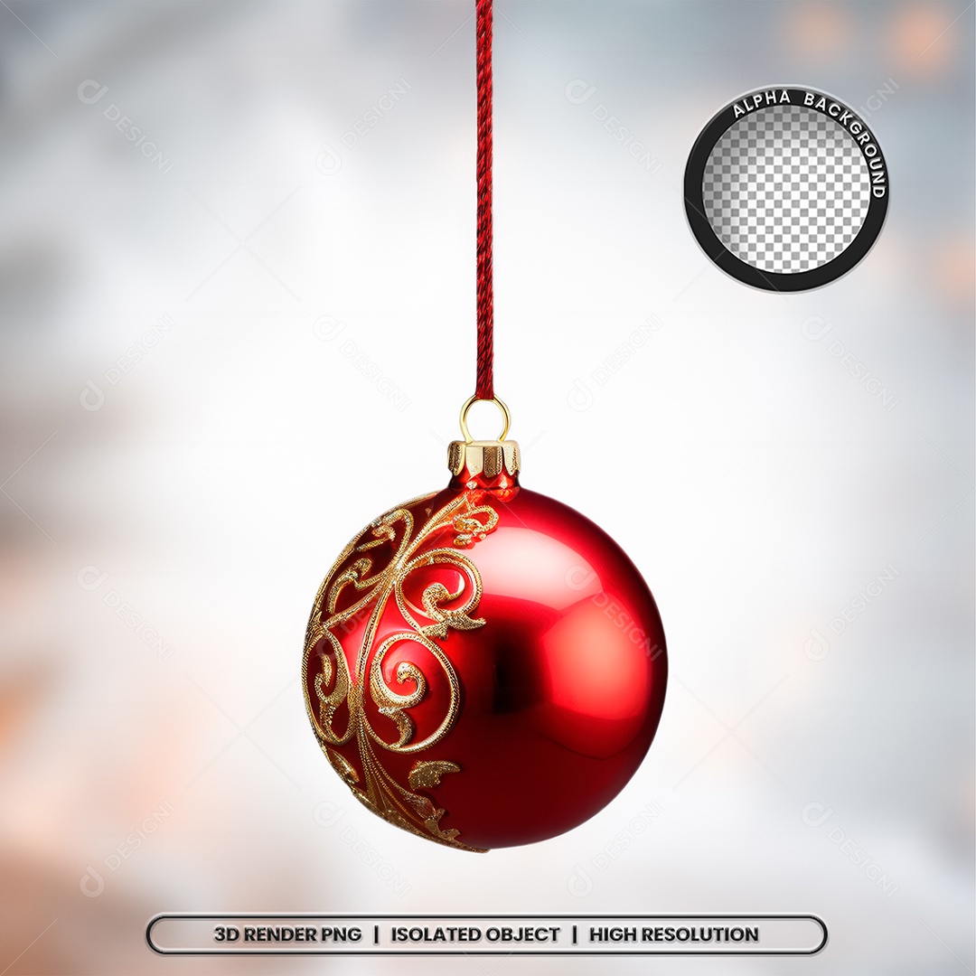 Elemento 3D Bola Vermelha Decoração de Natal para Composição PSD