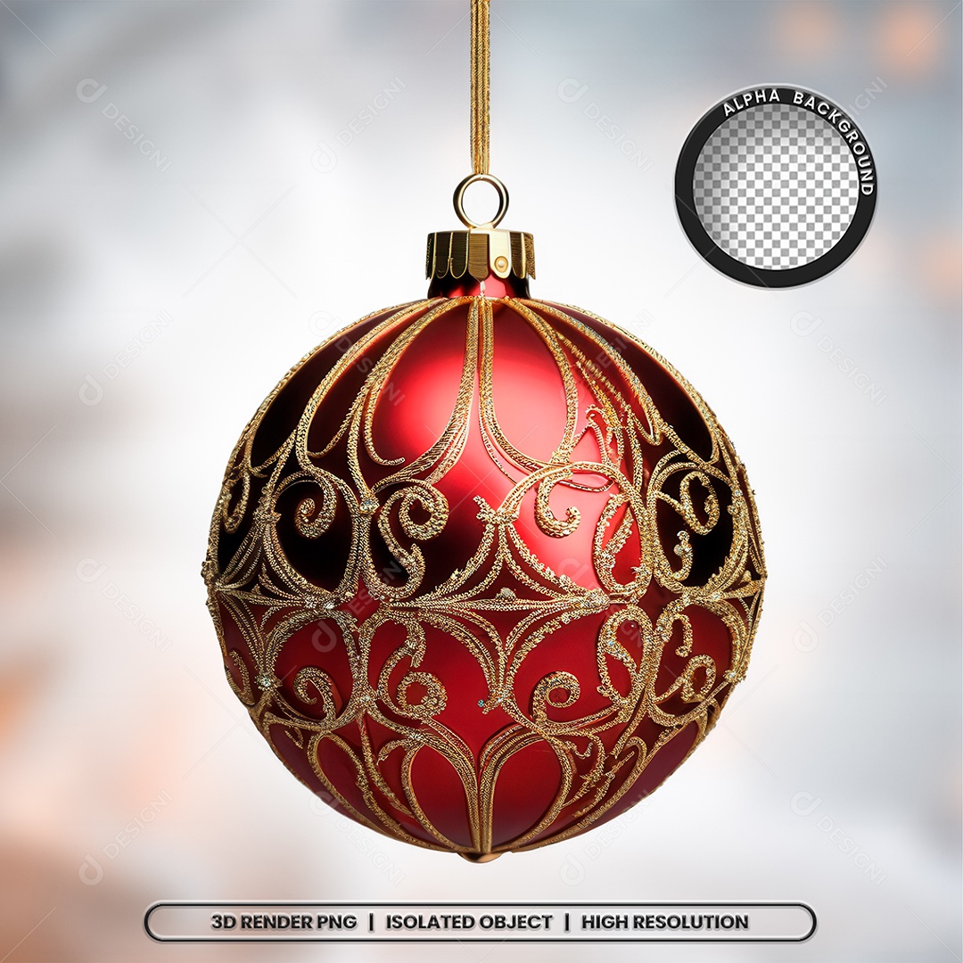 Elemento 3D Bola Vermelha Decoração de Natal para Composição PSD