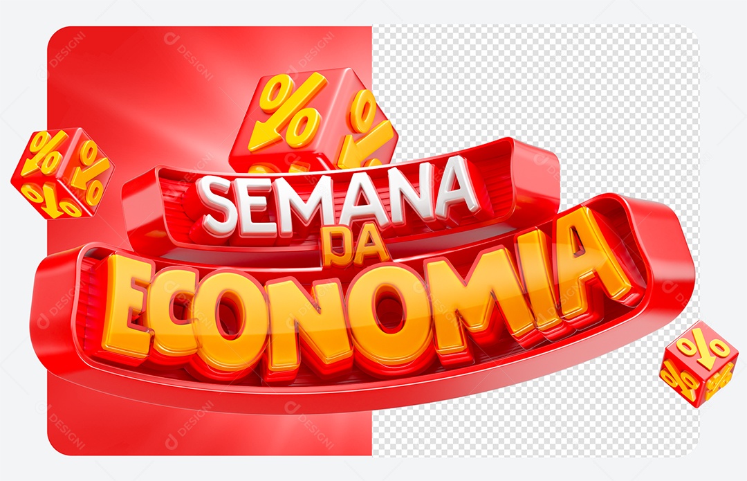 Selo 3D Semana da Econômia para Vermelho Composição PSD