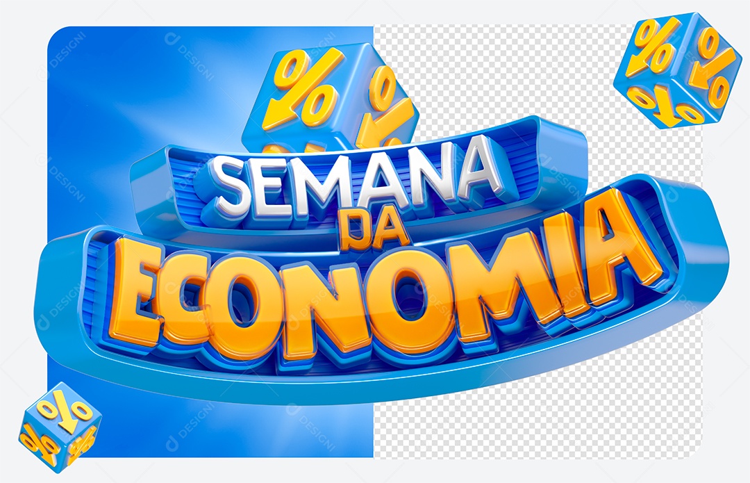 Selo 3D Semana da Econômia Azul para Composição PSD