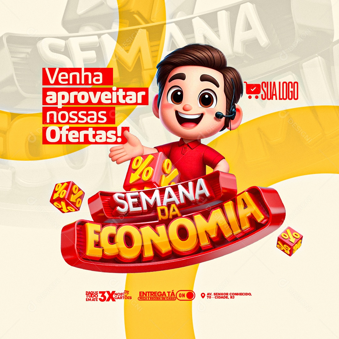 Encarte Supermercado Semana da Economia Social Media PSD Editável