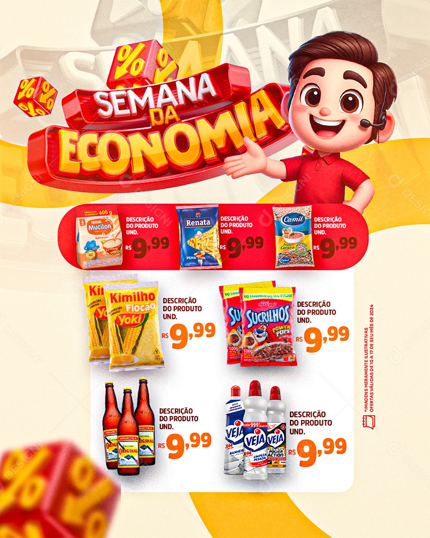 Encarte Supermercado Semana da Economia Social Media PSD Editável