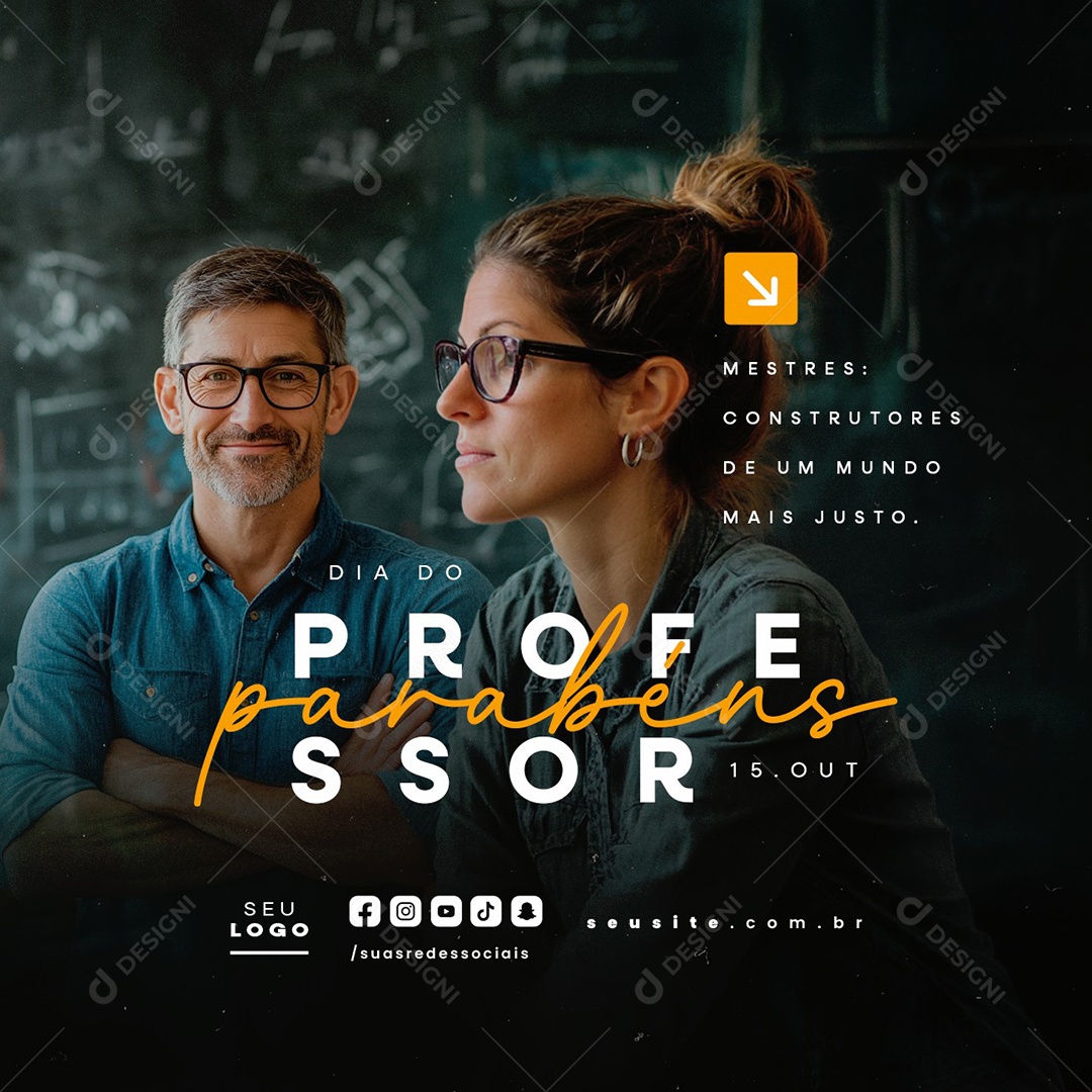 Dia do Professor 15 de Outubro Parabéns Social Media PSD Editável