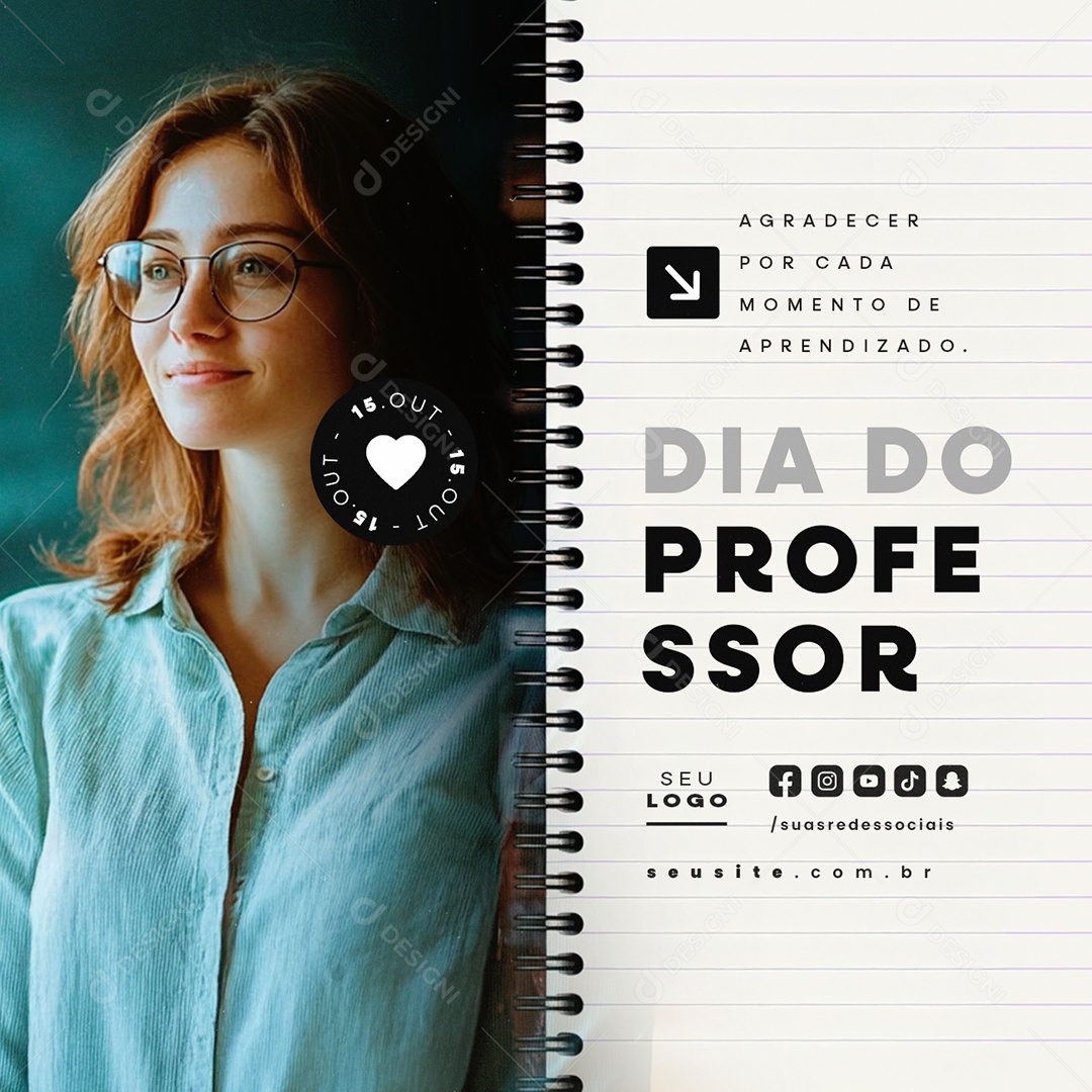 Dia do Professor 15 de Outubro Agradecer por Cada Momento Social Media PSD Editável
