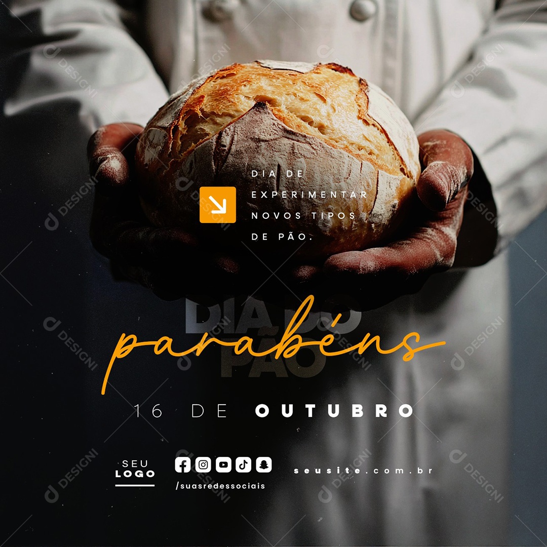 Dia do Pão 16 de Outubro Parabéns Social Media PSD Editável