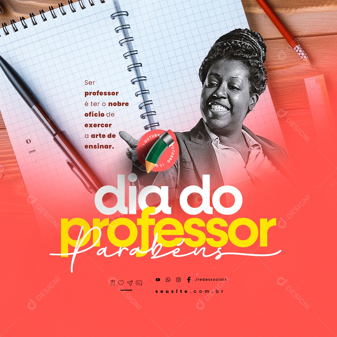 Dia do Professor 15 de Outubro Parabéns Social Media PSD Editável