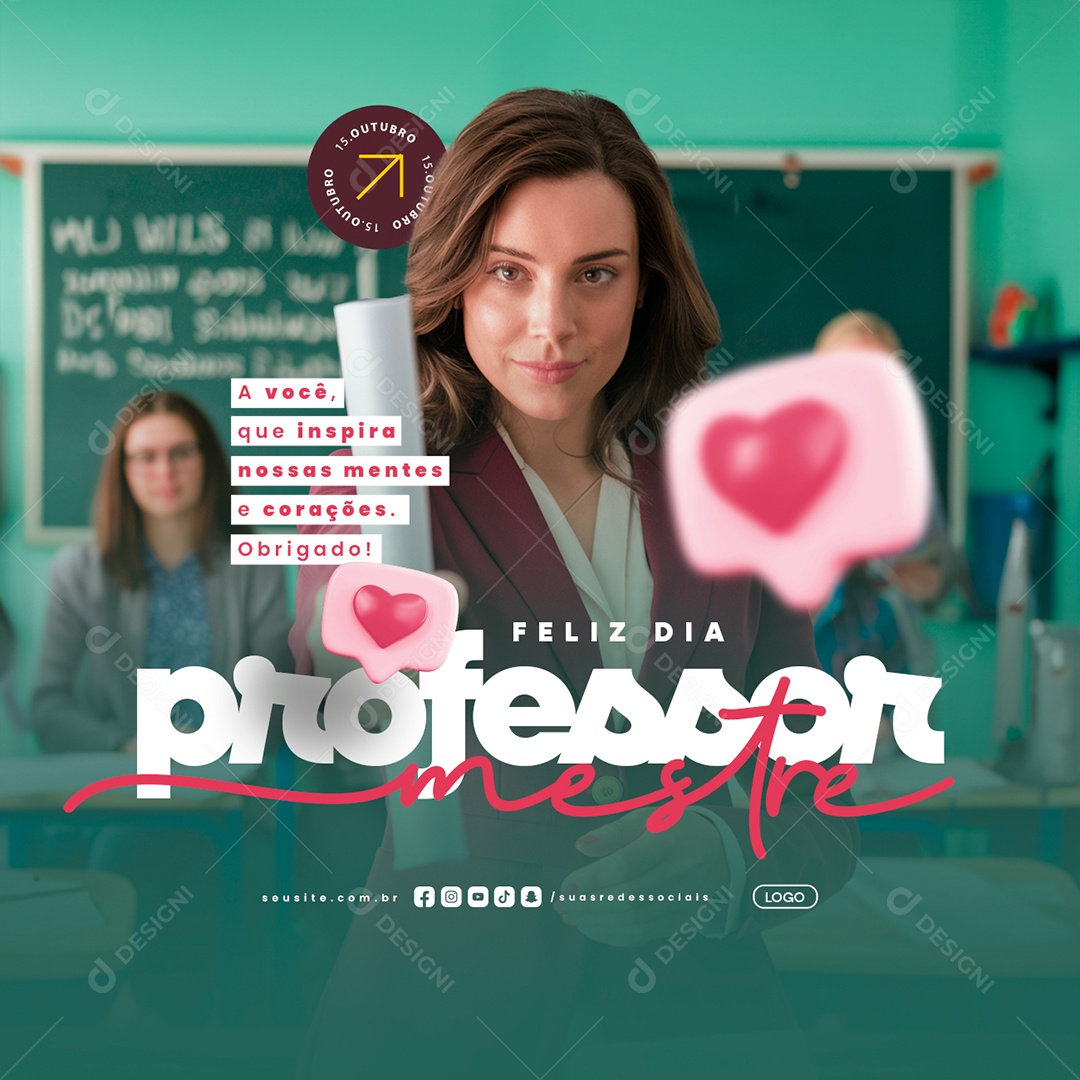 Feliz Dia do Professor 15 de Outubro Social Media PSD Editável
