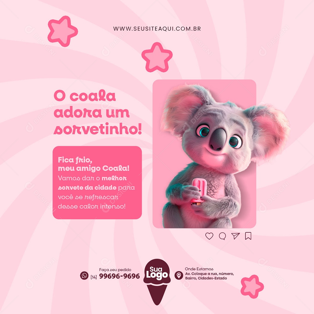Sorveteria Sorvete Social Media PSD Editável