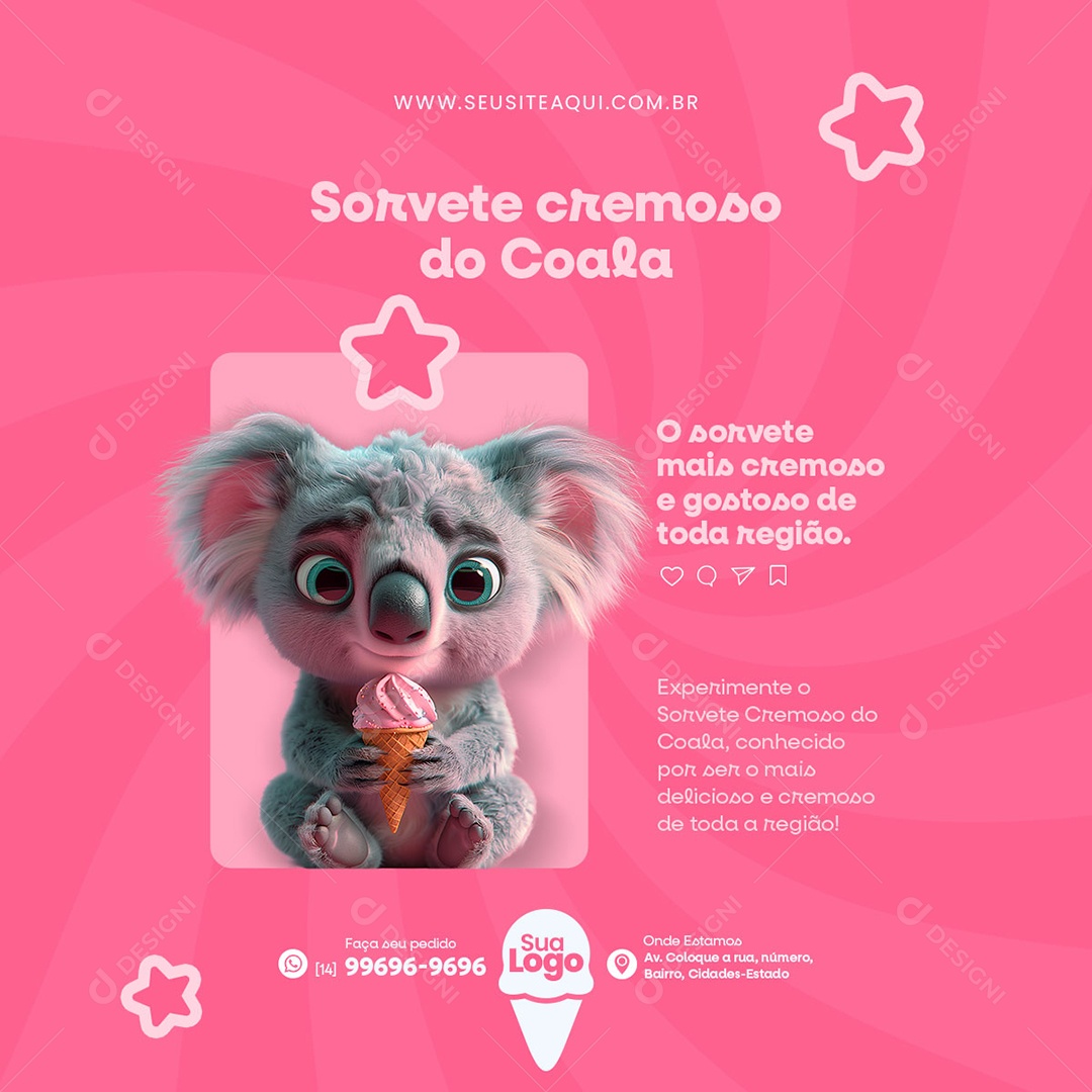 Sorveteria Sorvete Cremoso Social Media PSD Editável