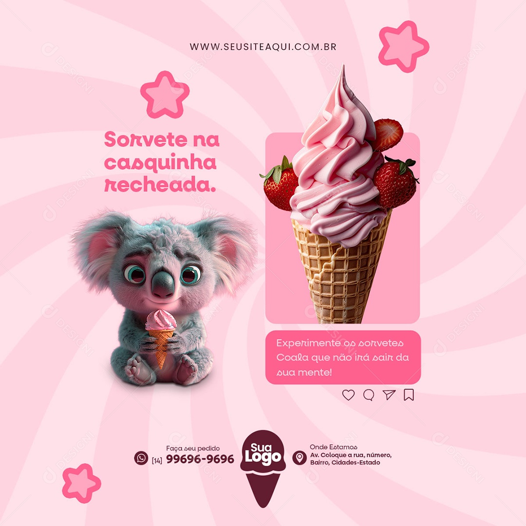 Sorveteria Sorvete Na Casquinha Recheada Social Media PSD Editável