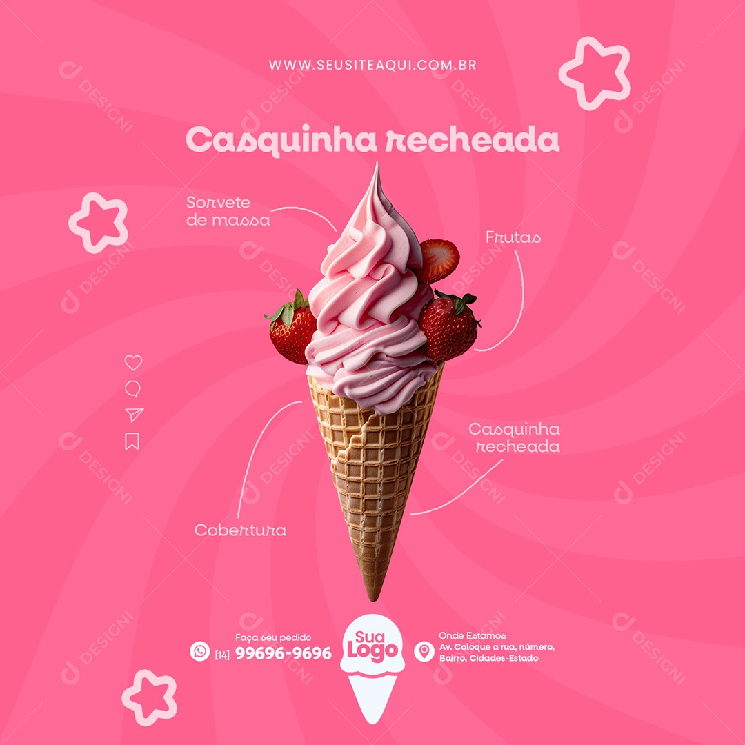 Sorveteria Sorvete Casquinha Recheada Social Media PSD Editável