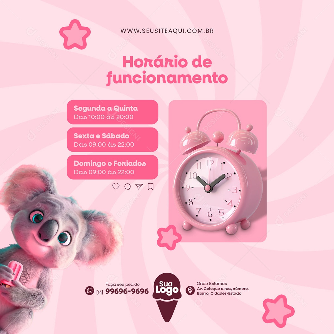 Sorveteria Horario de Funcionamento Social Media PSD Editável