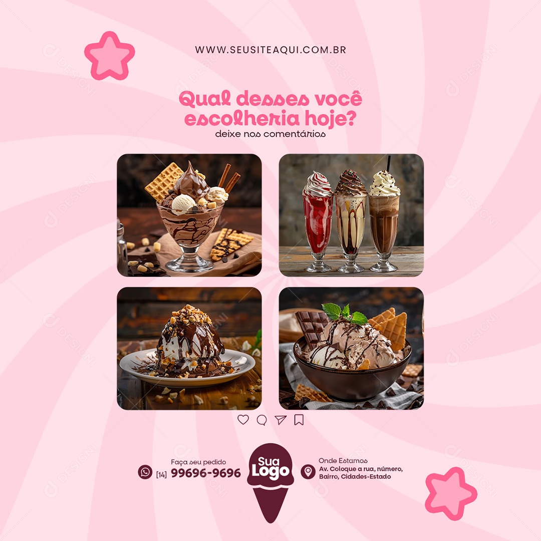 Sorveteria Qual Desses Você Escolheria Social Media PSD Editável