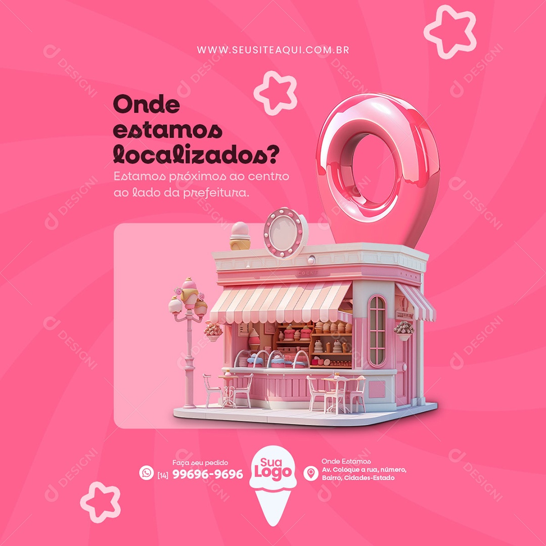 Sorveteria Onde Estamos Localizados Social Media PSD Editável