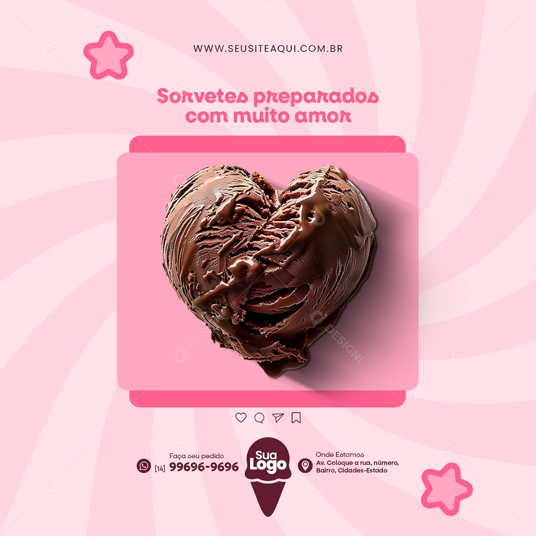 Sorveteria Sorvetes Preparados Com Muito Amor Social Media PSD Editável