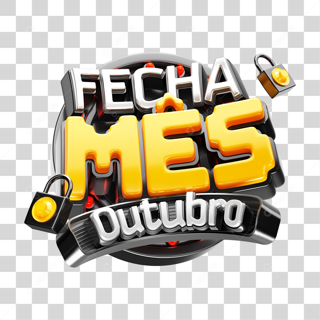 Selo 3D Fecha Mês Outubro PNG Transparente