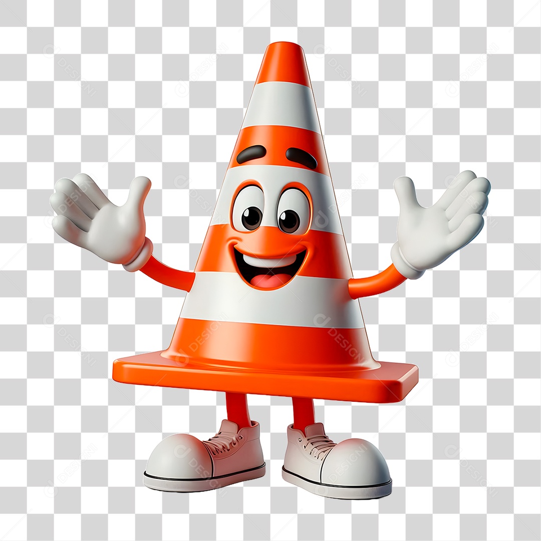 Mascote Cone de Sinalização PNG Transparente