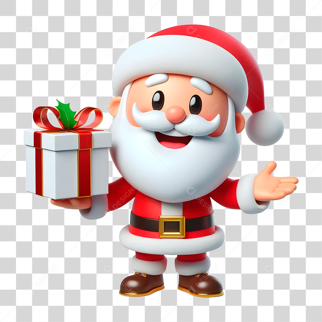 Personagem Papai Noel com Presente PNG Transparente