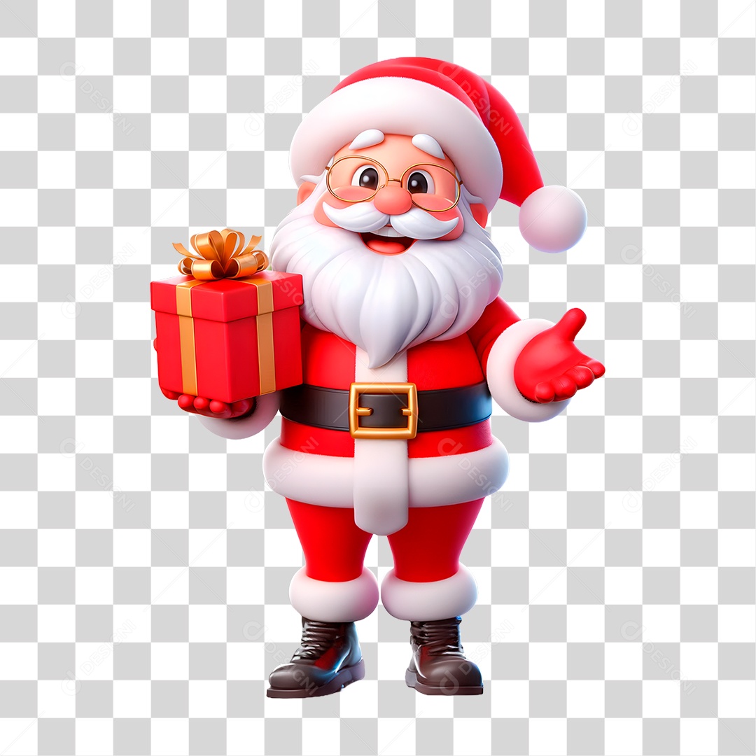 Personagem Papai Noel com Presente PNG Transparente