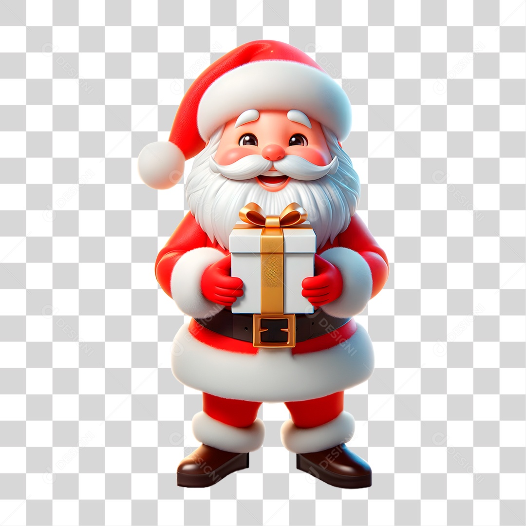 Personagem Papai Noel com Presente PNG Transparente