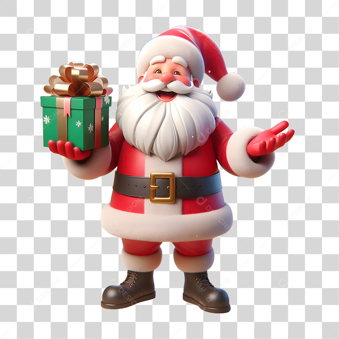 Personagem Papai Noel com Presente PNG Transparente