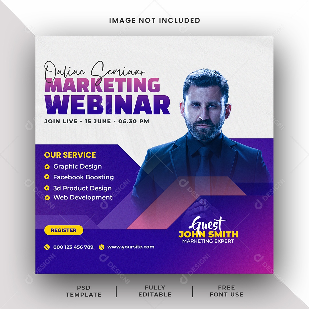 Seminário Online Webinar de Marketing Social Media PSD Editável