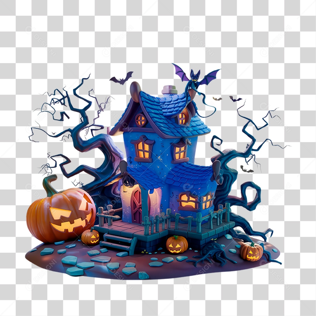 Elemento 3D Castelo Halloween PNG Transparente