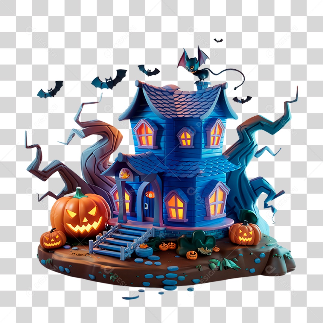 Elemento 3D Castelo Halloween PNG Transparente
