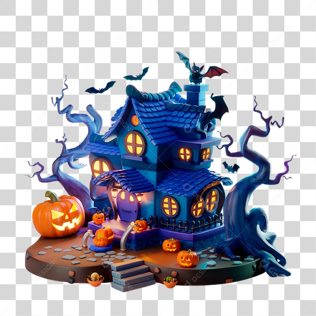 Elemento 3D Castelo Halloween PNG Transparente