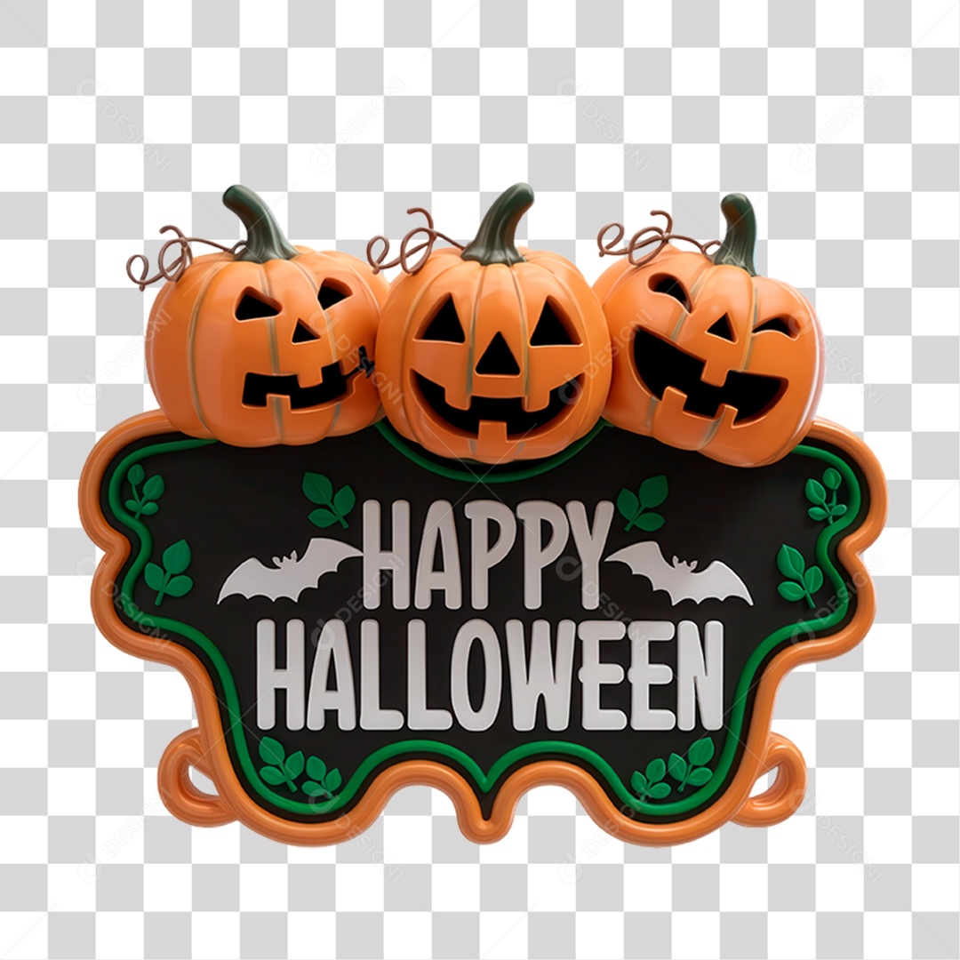 Elemento 3D Happy Halloween PNG Transparente
