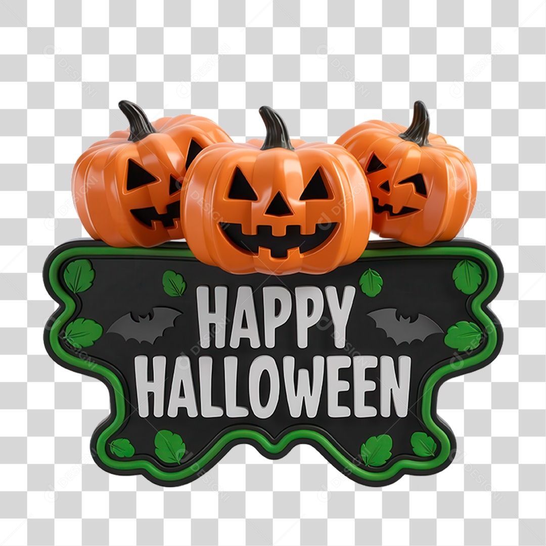 Elemento 3D Happy Halloween PNG Transparente