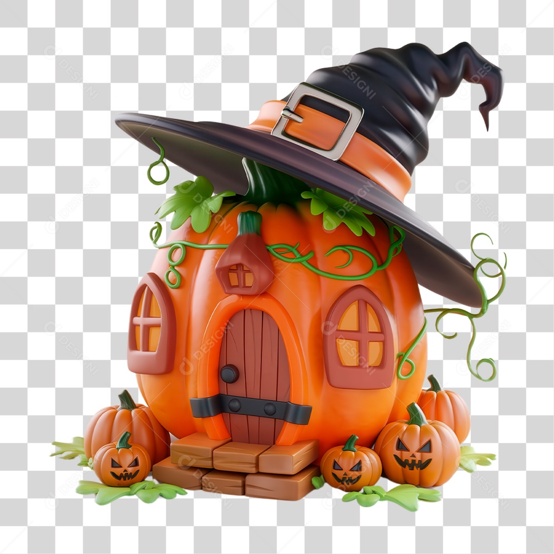 Elemento 3D Casa De Abobora Halloween PNG Transparente