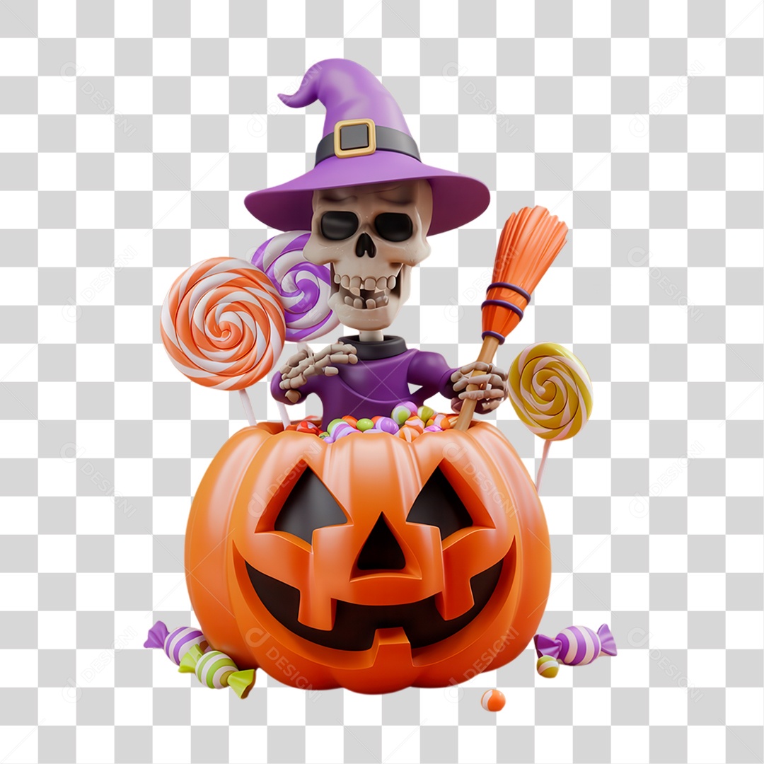 Elemento 3D Abóbora de Halloween PNG Transparente