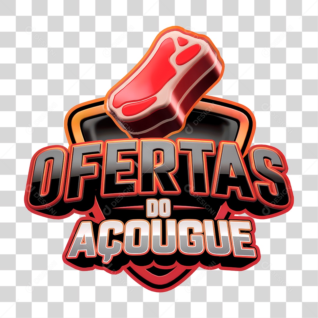 Selo 3D Ofertas do Açougue para Composição PNG Transparente