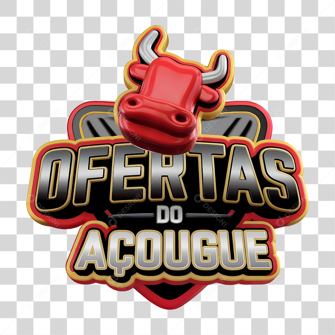 Selo 3D Ofertas do Açougue para Composição PNG Transparente