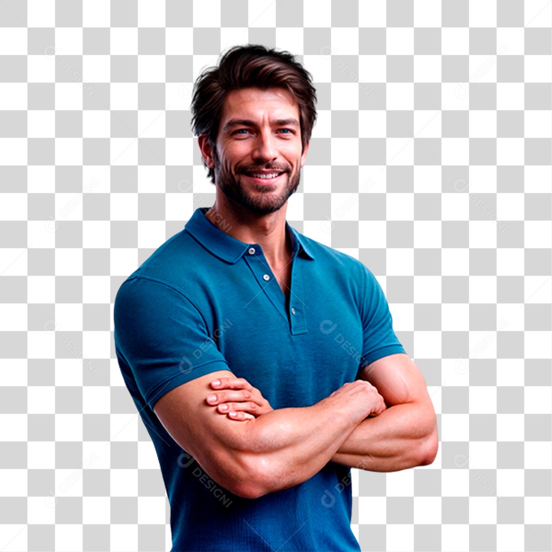 Homem de Camisa Azul PNG Transparente