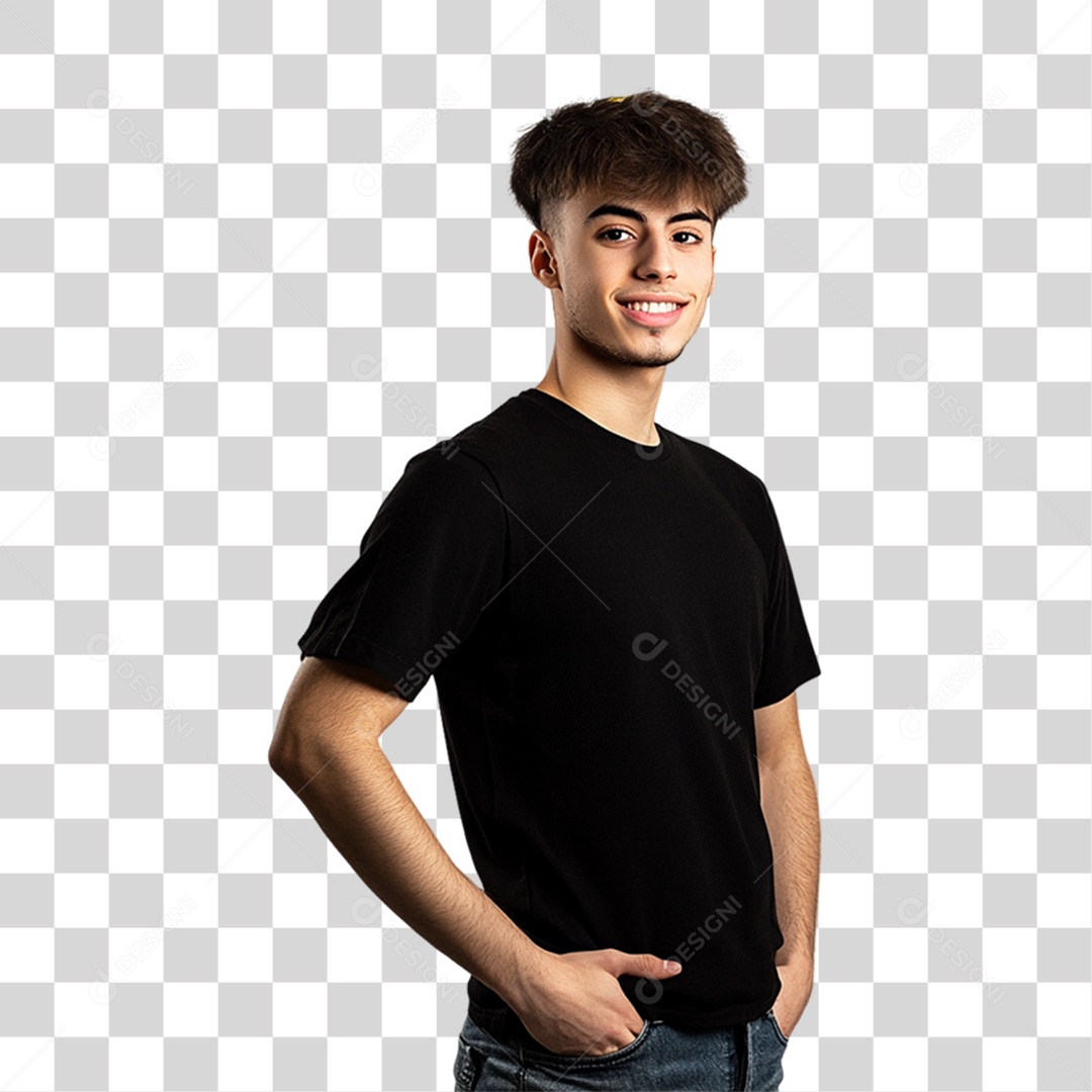 Homem de Camisa Preta PNG Transparente