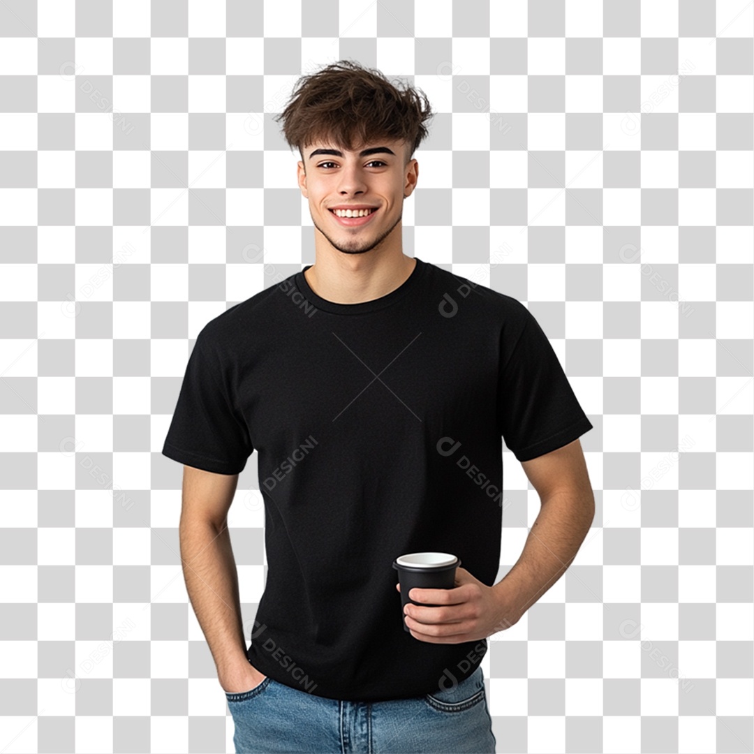 Homem de Camisa Preta PNG Transparente