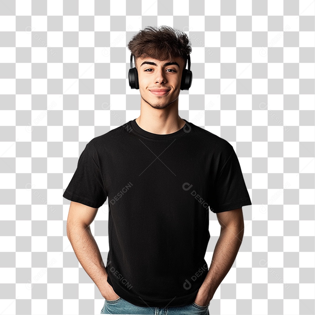 Homem de Camisa Preta PNG Transparente