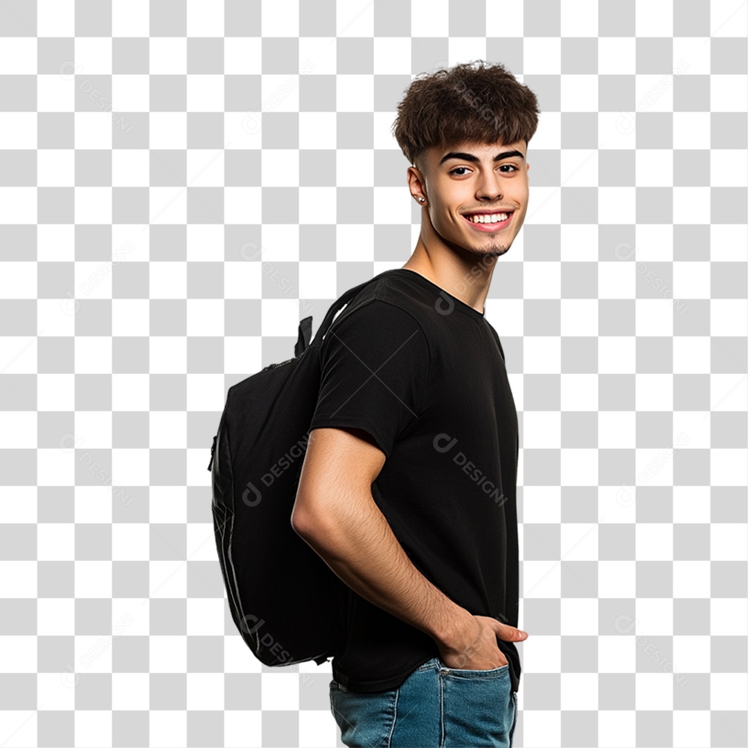 Homem de Camisa Preta PNG Transparente