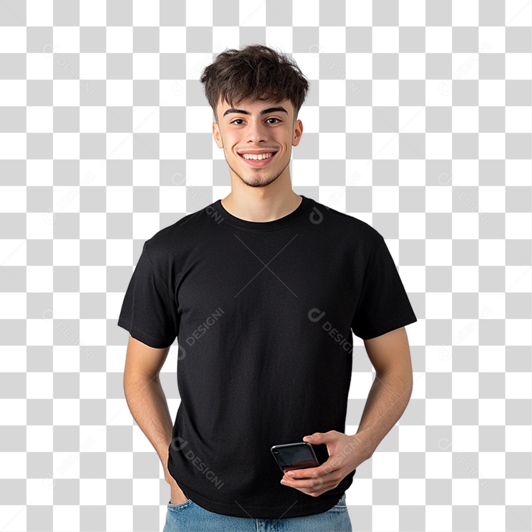 Homem de Camisa Preta PNG Transparente