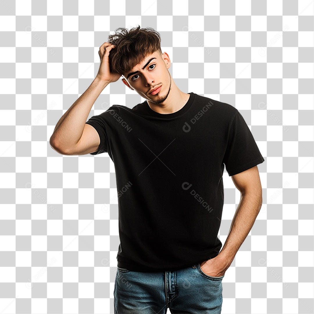 Homem de Camisa Preta PNG Transparente