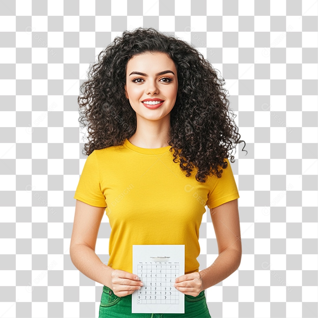 Mulher com Camisa Amarela PNG Transparente