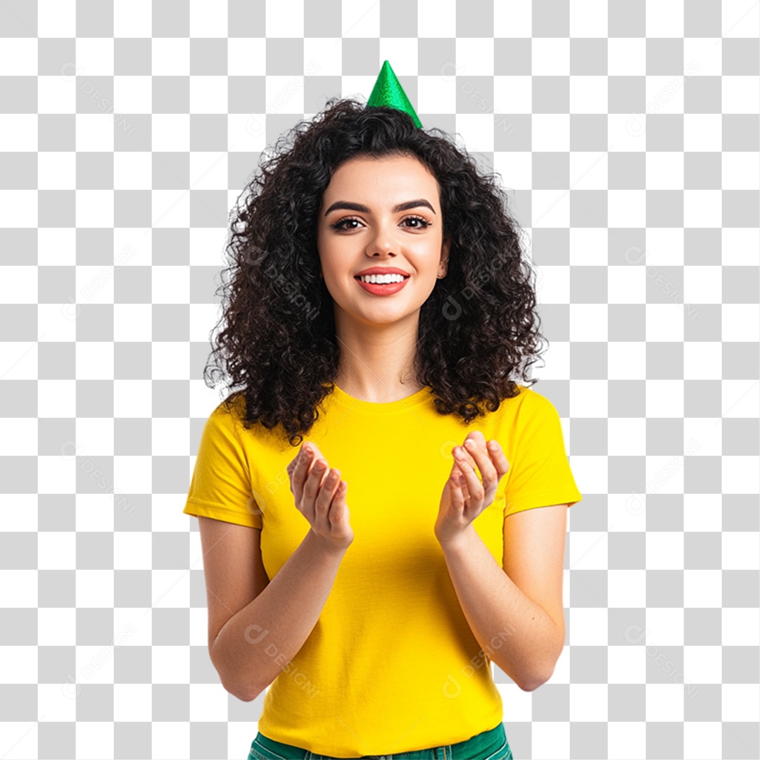 Mulher com Camisa Amarela PNG Transparente